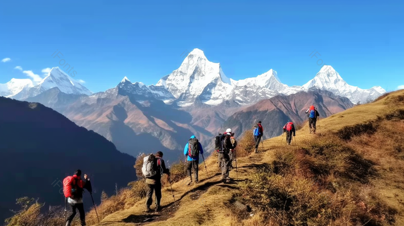 蓝天群山登山队户外爬山拍摄,高清,摄影图,摄影图片,图片大全,摄影图免费下载